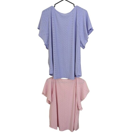 Lot of 2 Womens Tops Plus Size 2X Eyelet Flutter Sleeves Purple Pink Romantic - Picture 2 of 4